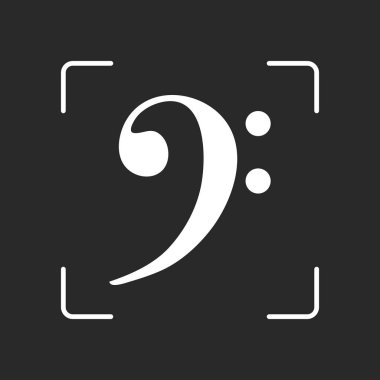 Bas nota anahtarı simgesi. Beyaz nesne kamera otomatik odaklama koyu arka plan üzerinde