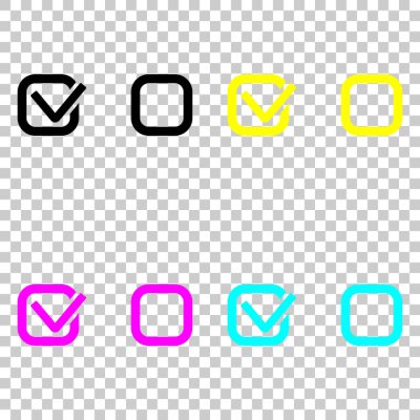 Denetim listesi işareti simgesi. Cmyk simgeleri şeffaf arka plan üzerinde renkli dizi.