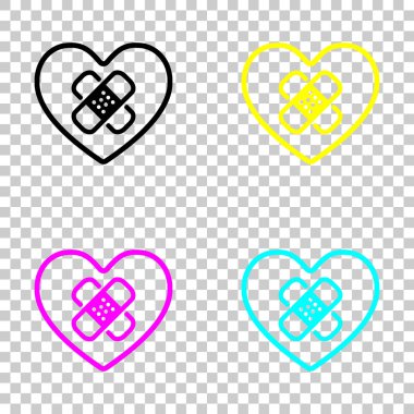 yama Kırık kalple. basit tek simge. Cmyk simgeleri şeffaf arka plan üzerinde renkli dizi