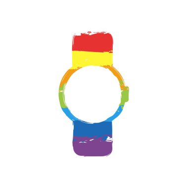 El yuvarlak göstermek akıllı izle. Teknoloji simgesi. Çizim işaretiyle Lgbt stil, gökkuşağı (kırmızı, turuncu, sarı, yeşil, mavi, Indigo, menekşe, yedi renk