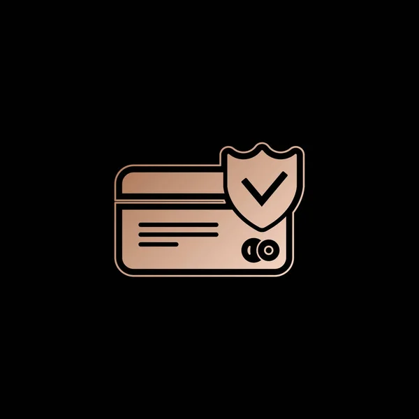 Icono Protección Tarjeta Crédito Estilo Oro Rojo Sobre Fondo Negro — Archivo Imágenes Vectoriales