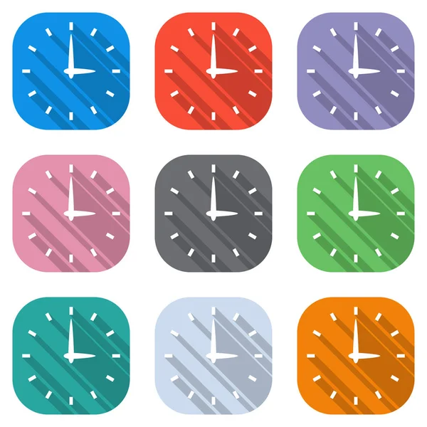 時計のシンプルなアイコン アプリケーションの色の正方形の白いアイコンのセットします シームレスでポスターのパターン — ストックベクタ