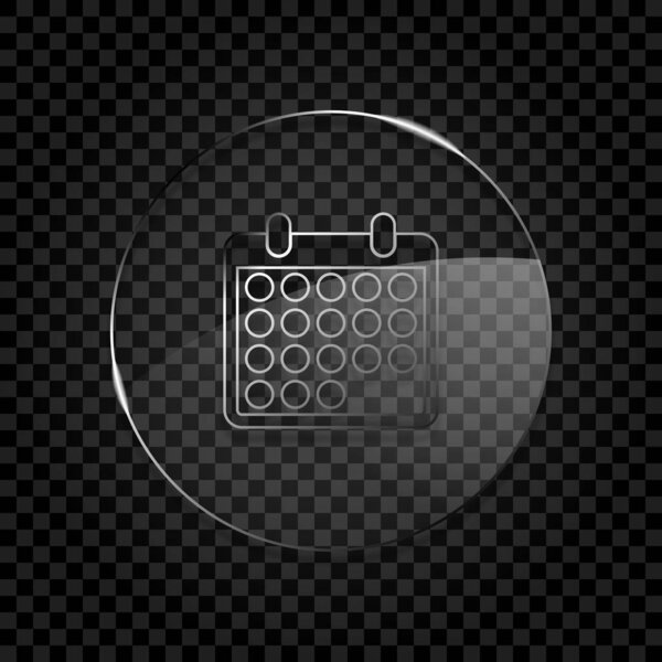 simple calendar icon. Icon in circle glass bubble on dark transparent grid. Glass style