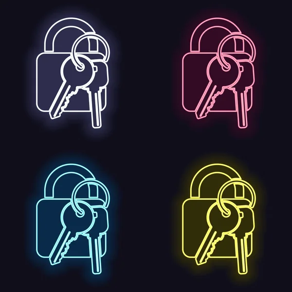 Slot Met Sleutels Pictogram Set Mode Neon Teken Casino Style — Stockvector