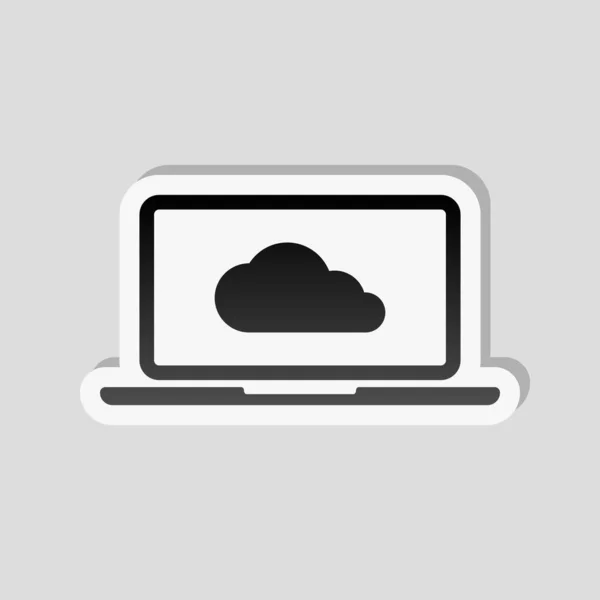 Cloud Technologie Software Laptop Cloud Sticker Stijl Met Witte Rand — Stockvector
