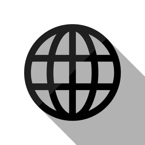 Einfaches Globus Symbol Linear Schwarzes Objekt Mit Langem Schatten Auf — Stockvektor