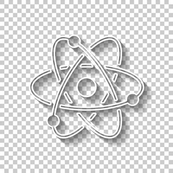 Vetenskapliga Atom Symbol Enkel Ikon Vit Kontur Skylt Med Skugga — Stock vektor