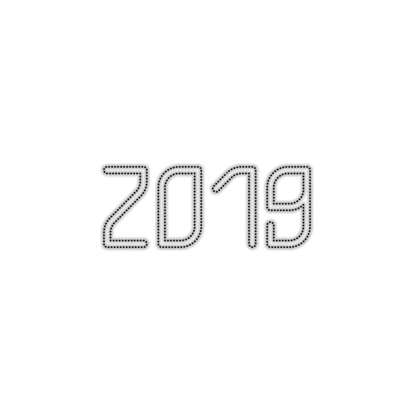 2019 Number Icon Happy New Year Dotted Outline Silhouette Shadow — Stock Vector