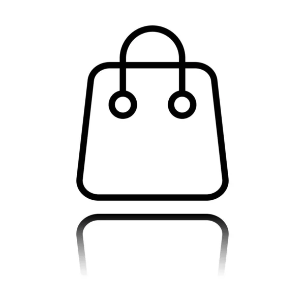 Icono Bolsa Compras Esquema Lineal Delgado Icono Negro Con Reflejo — Vector de stock