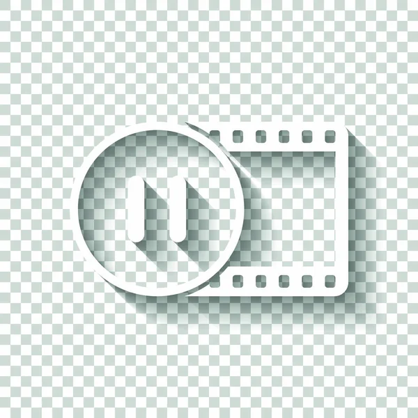 Tira Película Con Símbolo Pausa Círculo Silueta Simple Icono Blanco — Vector de stock