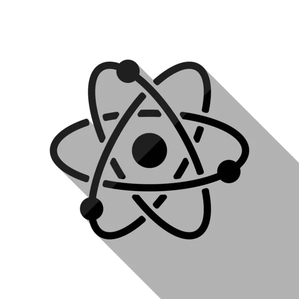 Symbolu Naukowego Atomu Proste Ikona Czarny Obiekt Długi Cień Białym — Wektor stockowy