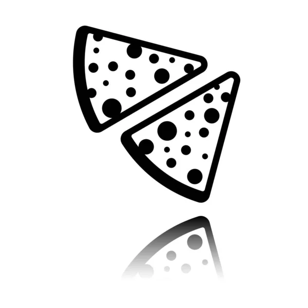 Шматочки Піци Значок Чорна Іконка Дзеркальним Відображенням Білому Тлі — стоковий вектор