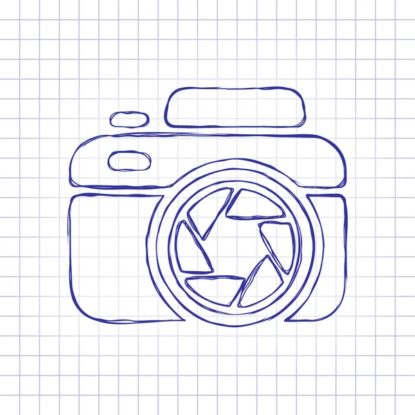 Cámara Fotográfica Con Obturador Icono Simple Cuadro Dibujado Mano Hoja — Vector de stock