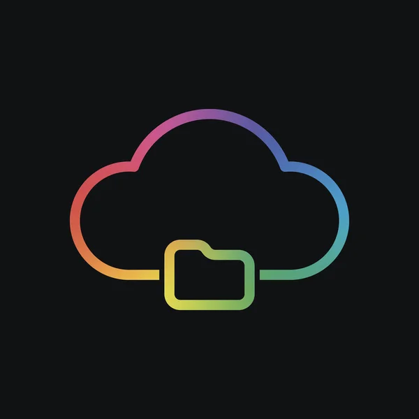 outline simple cloud and folder. linear symbol with thin outline. Rainbow color and dark background