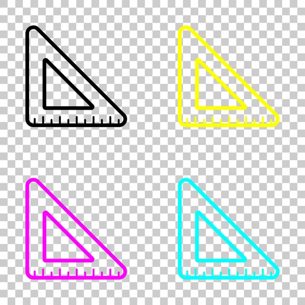 Triángulo Simple Regla Conjunto Coloreado Iconos Cmyk Sobre Fondo Transparente — Vector de stock