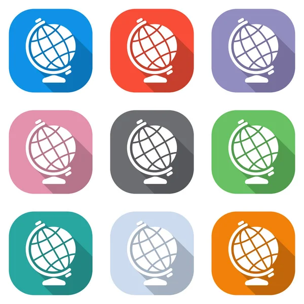 Basit küre sembolü. Beyaz simgeleri uygulamalar için renkli kareler olarak ayarlayın. Sorunsuz imkanı ve desen poster için