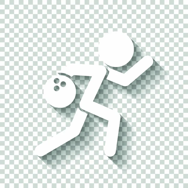 跑步的人保龄球图标白色图标 在透明背景上有阴影 — 图库矢量图片