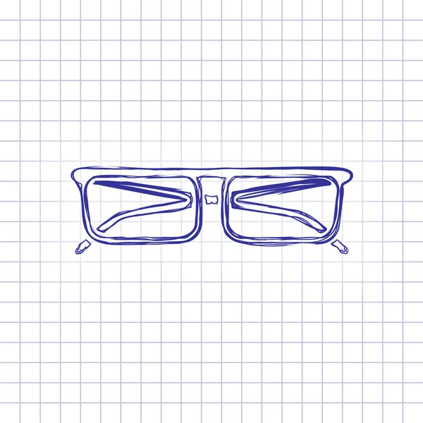 Eyeglasses Icon Hand Drawn Picture Paper Sheet Blue Ink Outline — Stock Vector