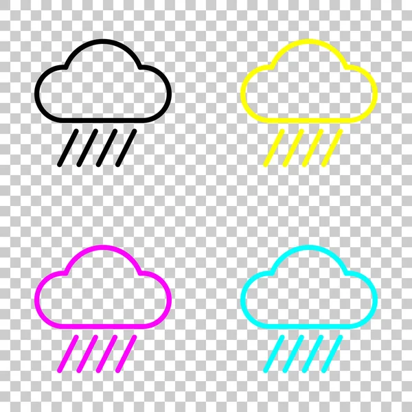云和雨 天气简单的图标 线性样式 透明背景上的彩色 Cmyk 图标集 — 图库矢量图片