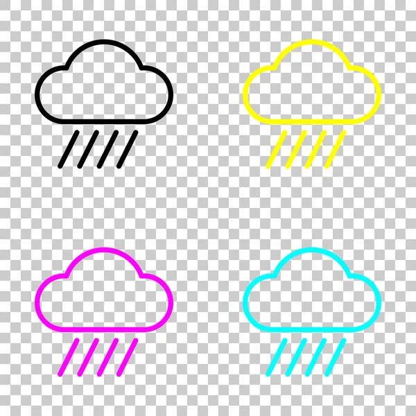 雲と雨 天気のシンプルなアイコン 直線的なスタイル Cmyk アイコンの背景を透明に設定 — ストックベクタ