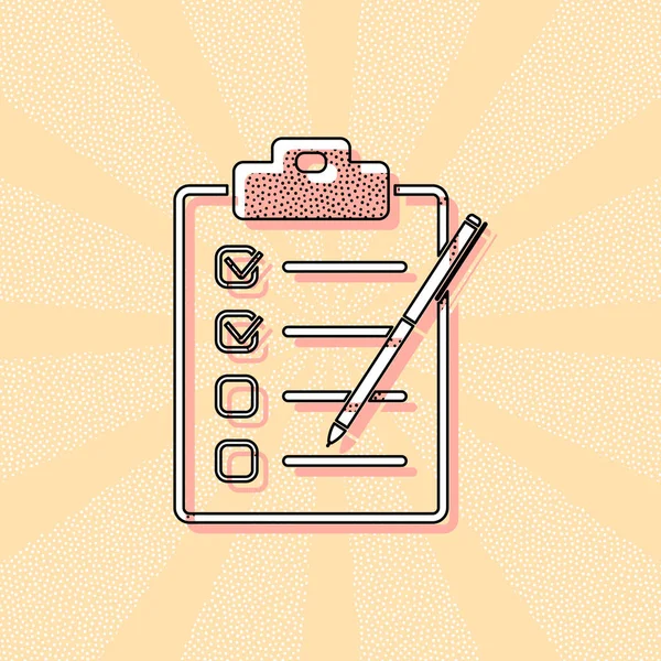 Kontrol listesi ile kalem simgesi. Retro Vintage tipografi ofset baskı etkisi ile. Çizgi roman pop sanat arka plan ile nokta poster