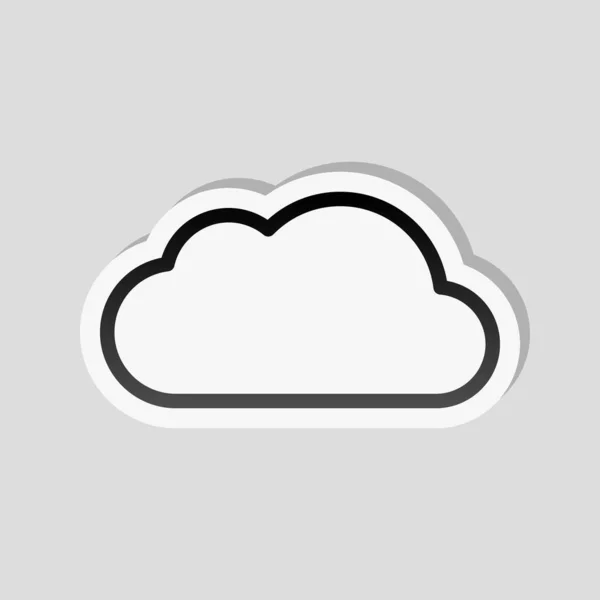 简单的云 具有薄轮廓的线性符号 带有白色边框和灰色背景上的简单阴影的贴纸样式 — 图库矢量图片