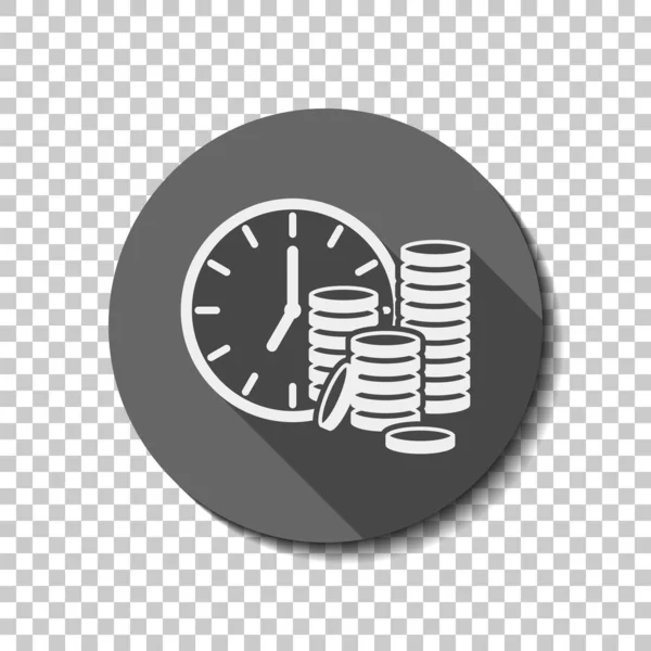 Час Гроші Стек Годинника Монети Піктограма Фінансів Плоска Іконка Довга — стоковий вектор