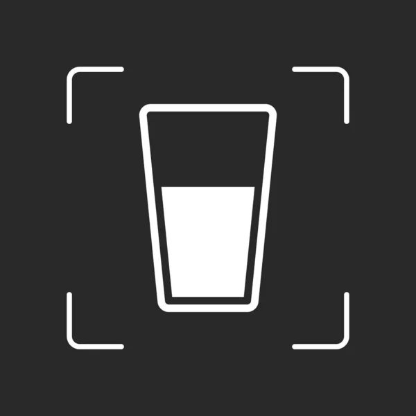 Glas Water Pictogram Wit Object Camera Autofocus Donkere Achtergrond — Stockvector