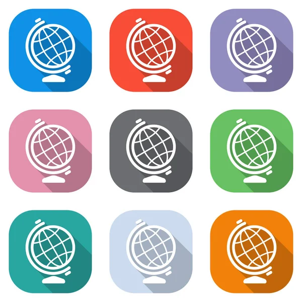 Basit küre sembolü. Doğrusal simgesi. Beyaz simgeleri uygulamalar için renkli kareler olarak ayarlayın. Sorunsuz imkanı ve desen poster için