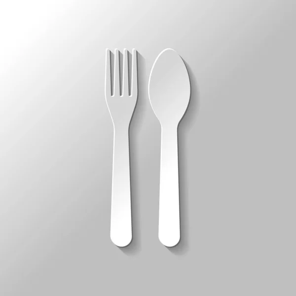 Fork Spoon Icon Kitchen Tools Paper Style Shadow Gray Background — Stock Vector