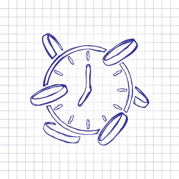 Tiempo Dinero Reloj Monedas Icono Financiero Cuadro Dibujado Mano Hoja — Vector de stock