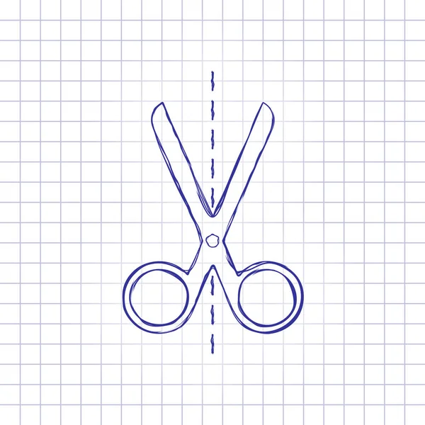 Scissors Icon Hand Drawn Picture Paper Sheet Blue Ink Outline — Stock Vector