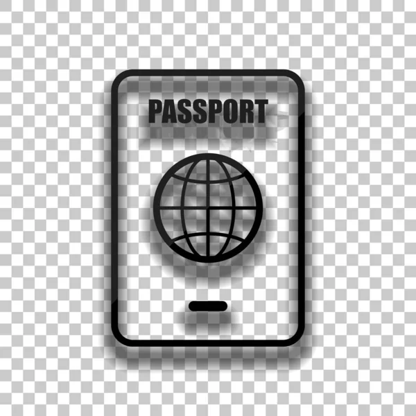 Passeport Simple Icône Icône Verre Noir Avec Ombre Douce Sur — Image vectorielle