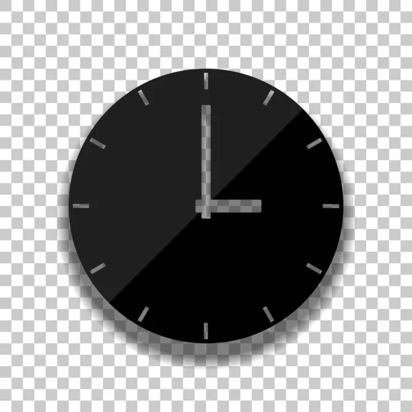 Einfaches Uhr Symbol Schwarzes Glassymbol Mit Weichem Schatten Auf Transparentem — Stockvektor
