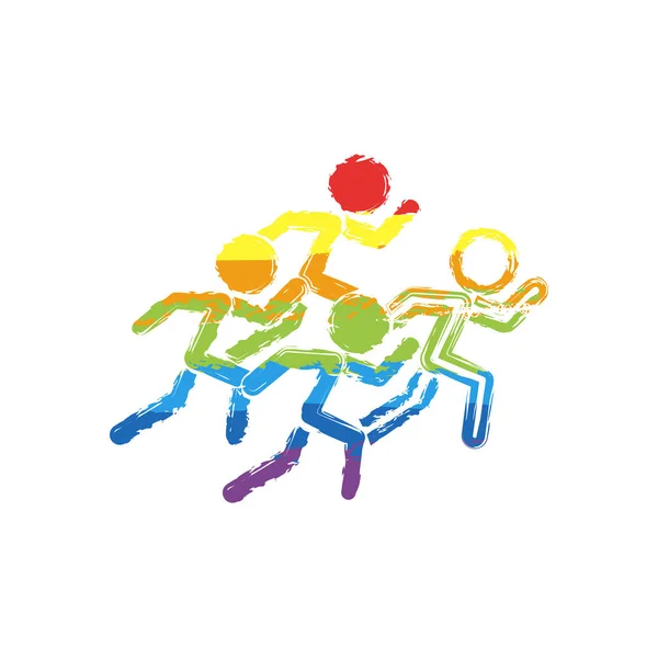 Τρέξιμο Ατόμων Ομάδα Αρχηγό Πινακίδα Σχεδίασης Στυλ Λοατ Επτά Χρώματα — Διανυσματικό Αρχείο