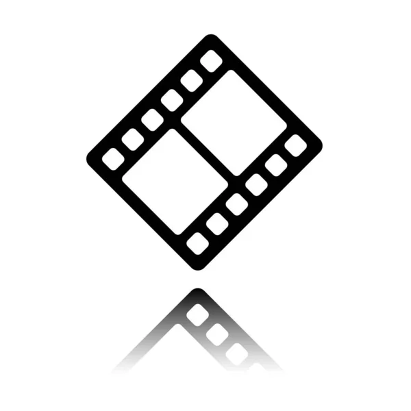 Film Strip Eenvoudige Silhouet Zwarte Pictogram Met Spiegel Reflectie Witte — Stockvector
