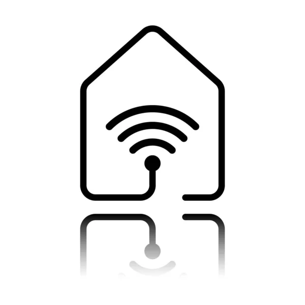 Haus Mit Wifi Symbol Linienstil Schwarzes Symbol Mit Spiegelreflexion Auf — Stockvektor