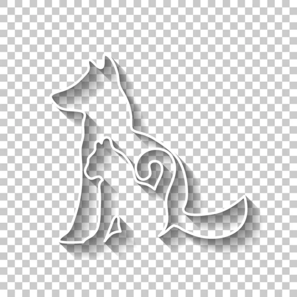 Icône Chat Chien Signe Contour Blanc Avec Ombre Sur Fond — Image vectorielle