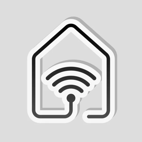 House Wifi Icon Стиль Линии Стикер Белой Каймой Простой Тенью — стоковый вектор