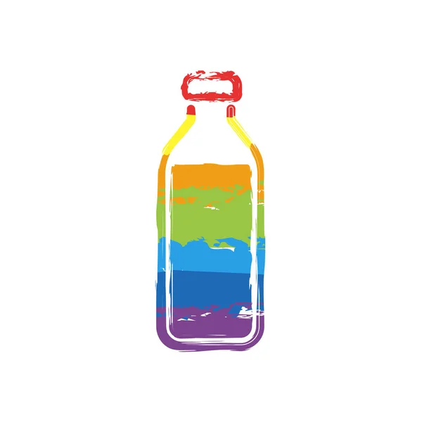 一瓶水 简单的图标 Lgbt 风格的绘图符号 七种颜色的彩虹 — 图库矢量图片