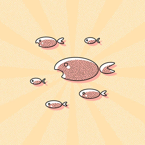 Balıklar sürüsü. Retro Vintage tipografi ofset baskı etkisi ile. Çizgi roman pop sanat arka plan ile nokta poster
