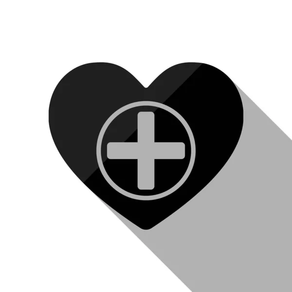 Heart Medical Cross Simple Icon Black Object Long Shadow White — Stock Vector