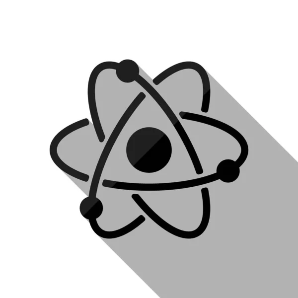 Wissenschaftliches Atomsymbol Einfaches Symbol Schwarzes Objekt Mit Langem Schatten Auf — Stockvektor