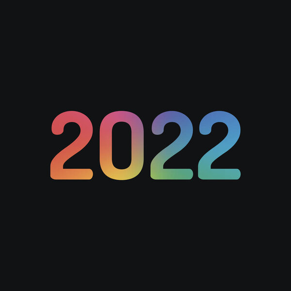 2022 number icon. Happy New Year. Rainbow color and dark background