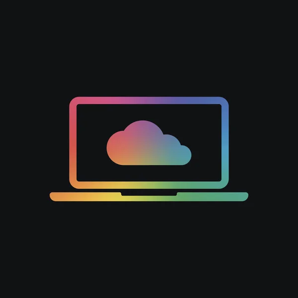 클라우드 소프트웨어입니다 노트북과 구름입니다 무지개 색깔과 어두운 — 스톡 벡터
