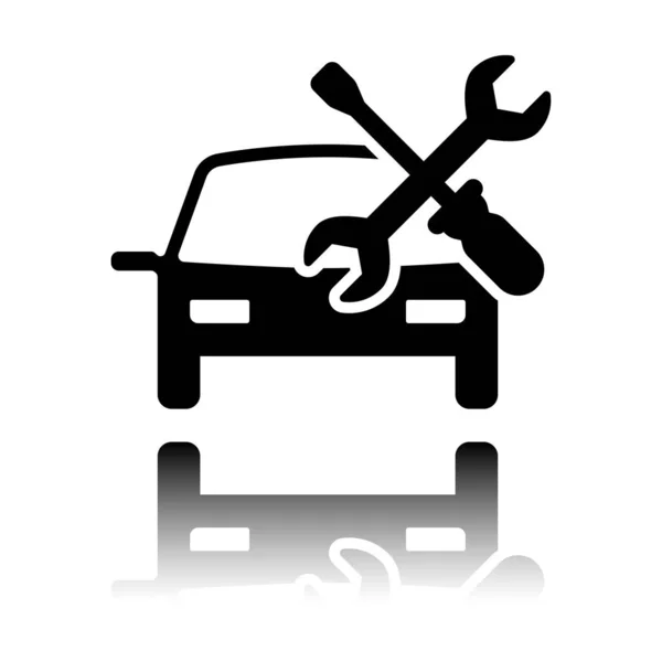 Autoservice Reparaturinstrument Reparatur Schwarzes Symbol Mit Spiegelreflexion Auf Weißem Hintergrund — Stockvektor