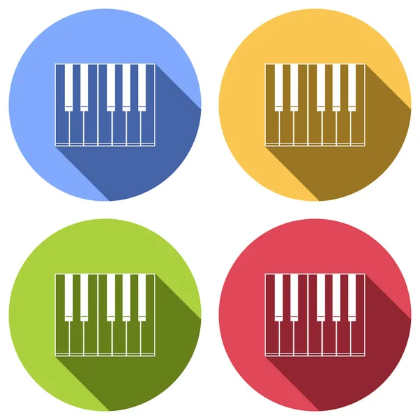 Simple Piano Icon Set White Icons Long Shadow Blue Orange — Stock Vector