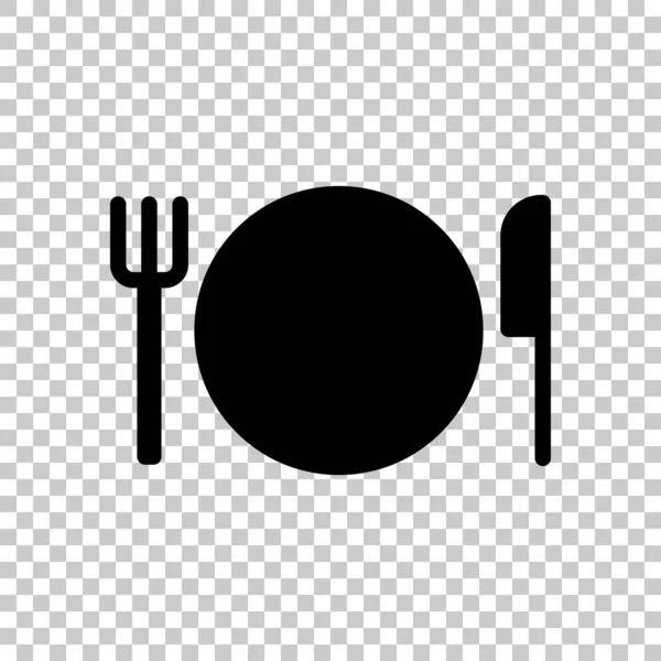 Cutlery Plate Fork Knife Icon Black Symbol Transparent Background — Stock Vector