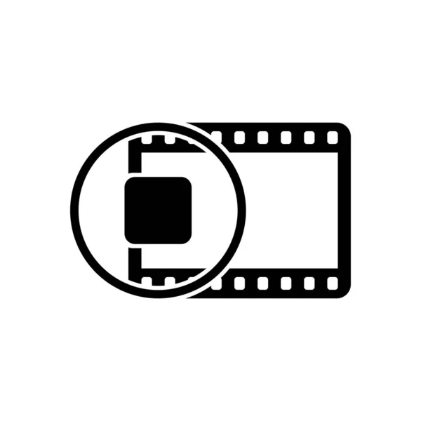 Filmstreifen Mit Stoppsymbol Kreis Einfache Silhouette Schwarzes Symbol Auf Weißem — Stockvektor