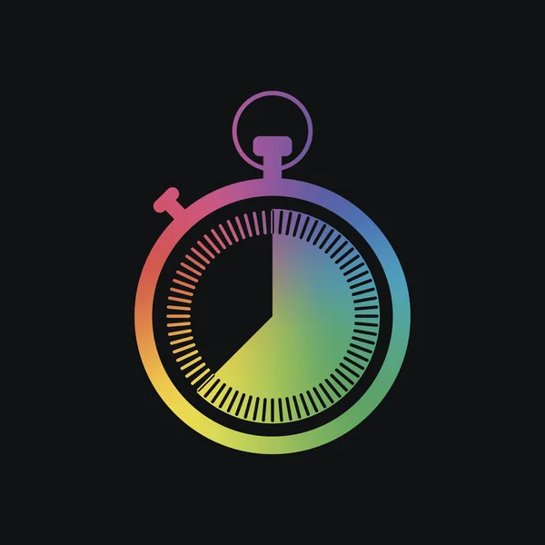 ストップウォッチ シンプルなアイコン 虹色と暗い背景 — ストックベクタ